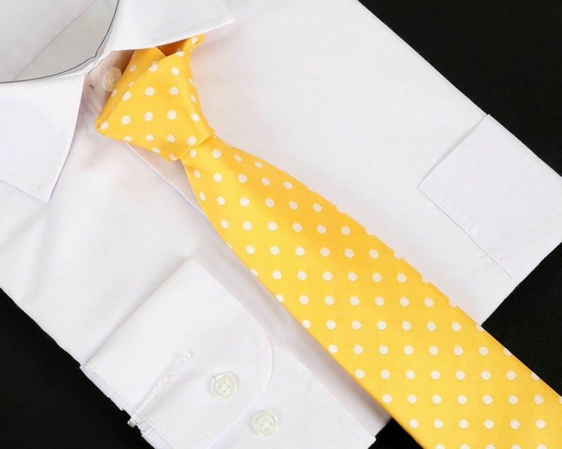 Secdtie Men Yellow White Dot Silk Wedding Self Tie Daily Dress Cravat Best Birthday Gift - Image 2
